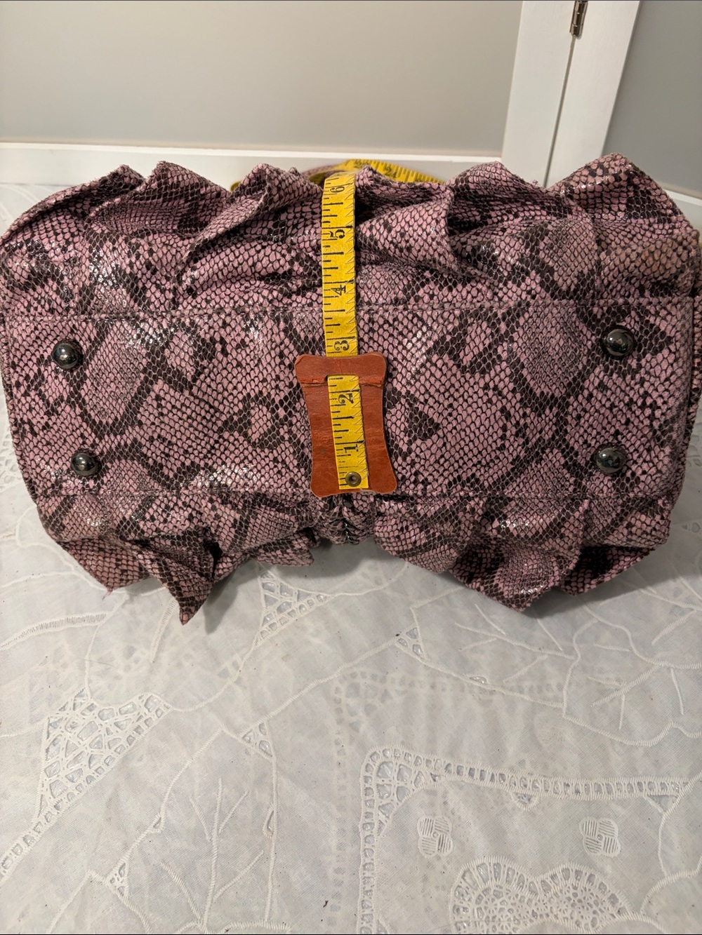 Y2K-era bebe Ruffle Snakeskin Satchel Handbag - Picture 4 of 11